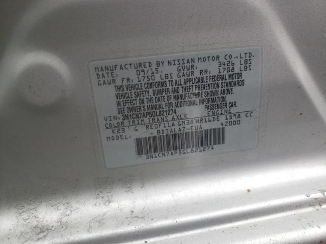 2016 NISSAN VERSA S 3N1CN7AP5GL821274