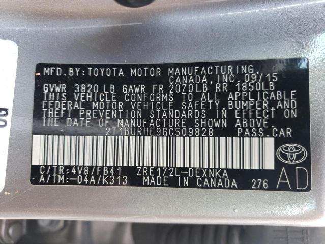 2016 TOYOTA COROLLA L 2T1BURHE9GC509828