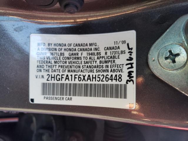 2HGFA1F6XAH526448 Honda Civic Lx-S 2010. Фото: 9
