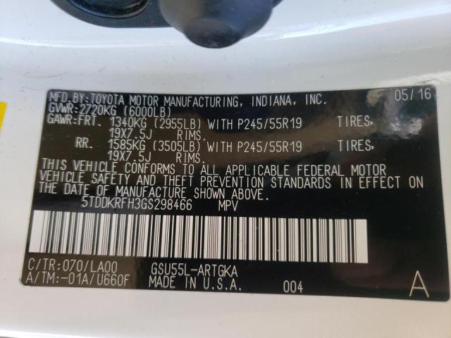2016 TOYOTA HIGHLANDER 5TDDKRFH3GS298466