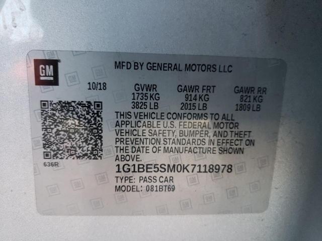 1G1BE5SM0K7118978 Chevrolet Cruze Lt 2019. Фото: 9