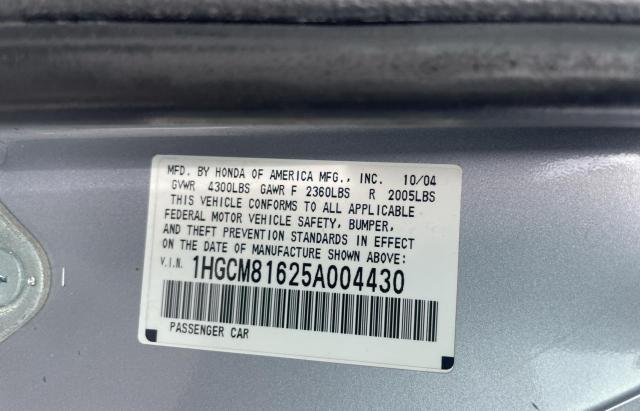 1HGCM81625A004430 Honda Accord Ex 2005. Фото: 9