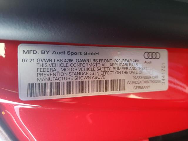 2022 AUDI R8 WUACEAFX8N7900266