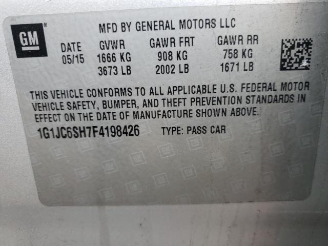 1G1JC6SH7F4198426 Chevrolet Sonic Lt 2015. Фото: 9