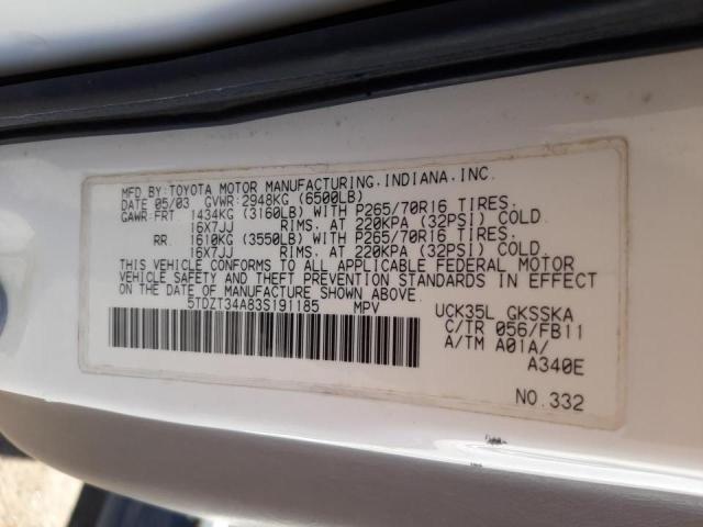 5TDZT34A83S191185 Toyota Sequoia Sr 2003. Фото: 9