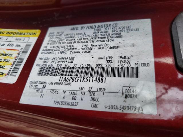2019 FORD MUSTANG GT 1FA6P8CF1K5114881