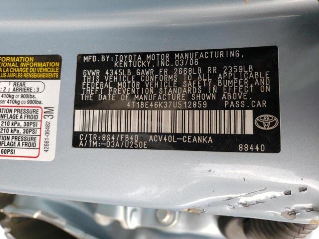 4T1BE46K37U512859 Toyota Camry Ce 2007. Фото: 9