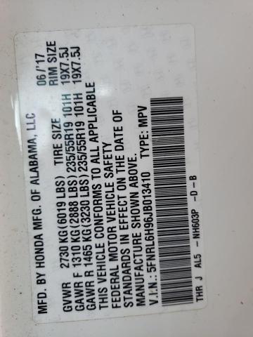 2018 HONDA ODYSSEY EL 5FNRL6H96JB013410