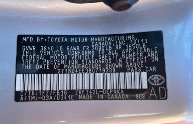 2T1BU4EE3BC719339 Toyota Corolla Ba 2011. Фото: 9