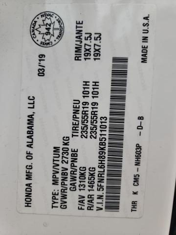 2019 HONDA ODYSSEY TO 5FNRL6H89KB511013