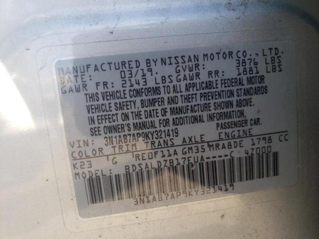 3N1AB7AP9KY321419 Nissan Sentra S 2019. Фото: 9