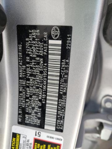 4T1B11HK4KU195674 Toyota Camry L 2019. Фото: 9