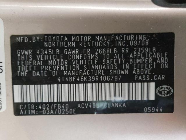 4T4BE46K39R106797 Toyota Camry Base 2009. Фото: 9