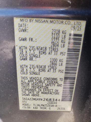 5N1AZ2MG4FN268344 Nissan Murano S 2015. Фото: 9