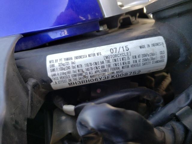 2015 YAMAHA YZFR3 MH3RH06Y3FK008752