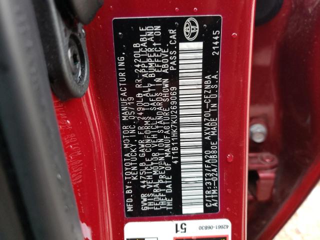4T1B11HK7KU269069 Toyota Camry L 2019. Фото: 9