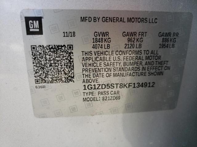 2019 CHEVROLET MALIBU LT 1G1ZD5ST8KF134912