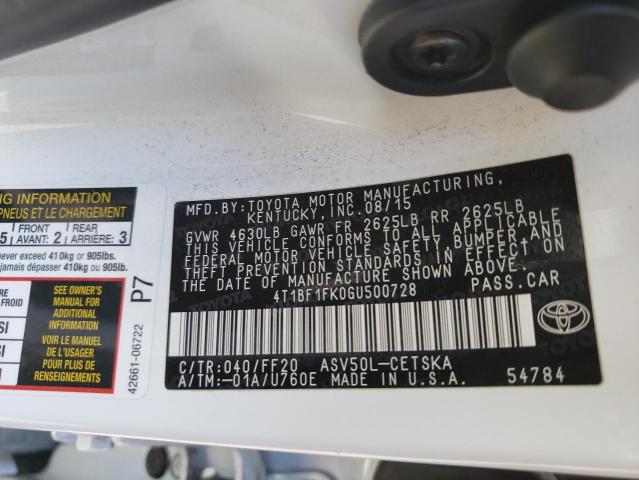 4T1BF1FK0GU500728 Toyota Camry Le 2016. Фото: 9