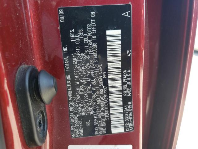 5TDKK4CC7AS307227 Toyota Sienna Ce 2010. Фото: 9