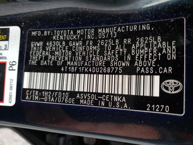4T1BF1FK4DU268775 Toyota Camry L 2013. Фото: 9
