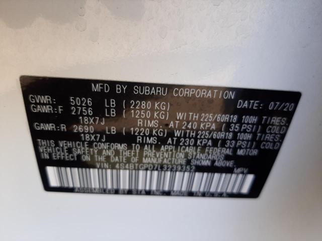 2020 SUBARU OUTBACK TO 4S4BTGPD7L3239352