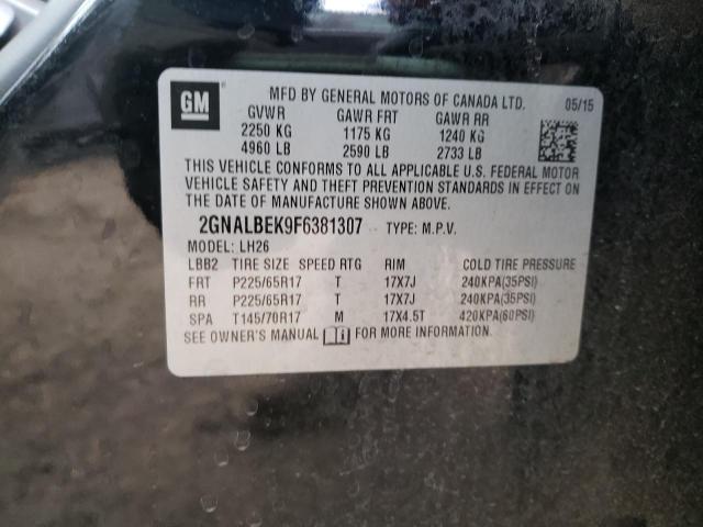 2GNALBEK9F6381307 Chevrolet Equinox Lt 2015. Фото: 9