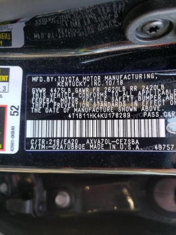 2019 TOYOTA CAMRY L 4T1B11HK4KU178289