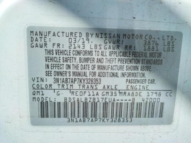 3N1AB7AP7KY328353 Nissan Sentra S 2019. Фото: 9