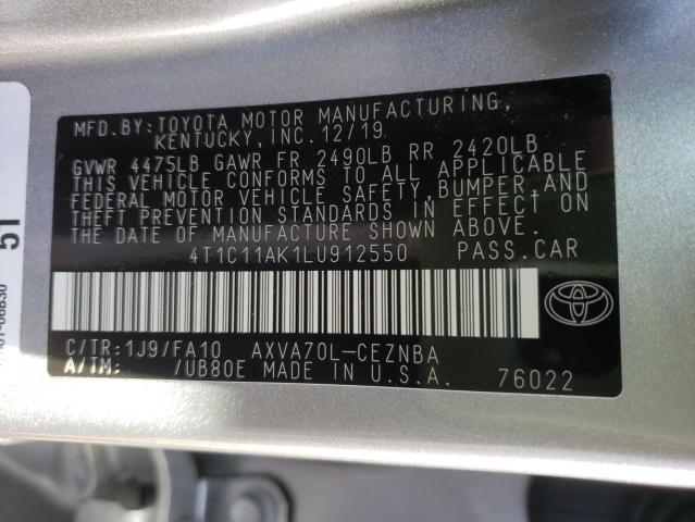 4T1C11AK1LU912550 Toyota Camry Le 2020. Фото: 9