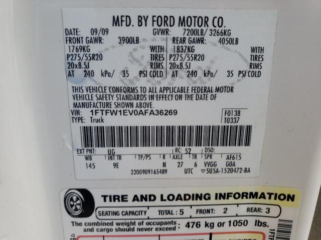 1FTFW1EV0AFA36269 Ford F150 Super 2010. Фото: 9