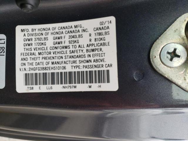 2HGFG3B82EH510106 Honda Civic Ex 2014. Фото: 9