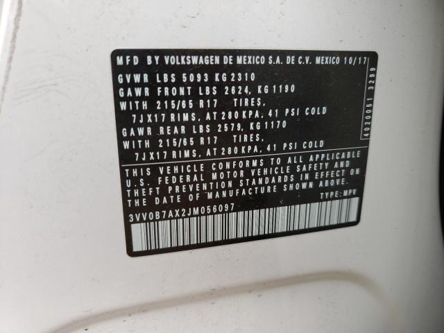 2018 VOLKSWAGEN TIGUAN S 3VV0B7AX2JM056097