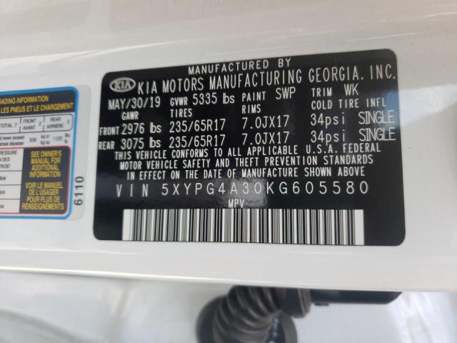 2019 KIA SORENTO L 5XYPG4A30KG605580