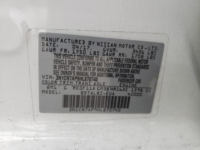 2017 NISSAN VERSA S 3N1CN7AP9HL870740