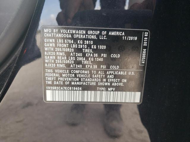 2019 VOLKSWAGEN ATLAS SEL 1V2SR2CA7KC619404