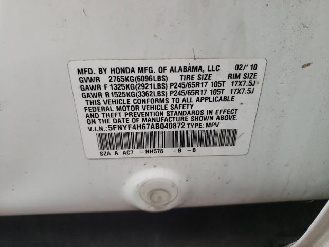 5FNYF4H67AB040872 Honda Pilot Exl 2010. Фото: 9