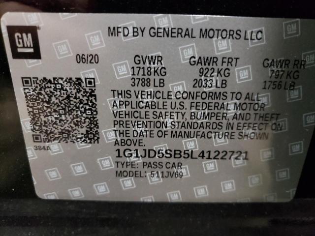 1G1JD5SB5L4122721 Chevrolet Sonic Lt 2020. Фото: 9