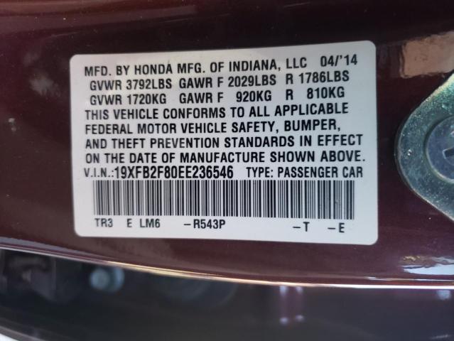 19XFB2F80EE236546 Honda Civic Ex 2014. Фото: 9