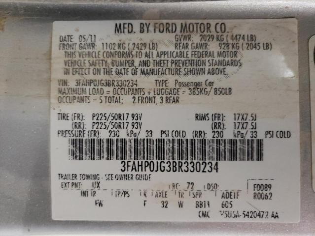3FAHP0JG3BR330234 Ford Fusion Sel 2011. Фото: 9