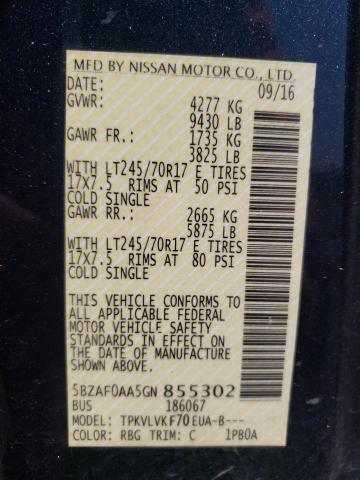 2016 NISSAN NV 3500 S 5BZAF0AA5GN855302