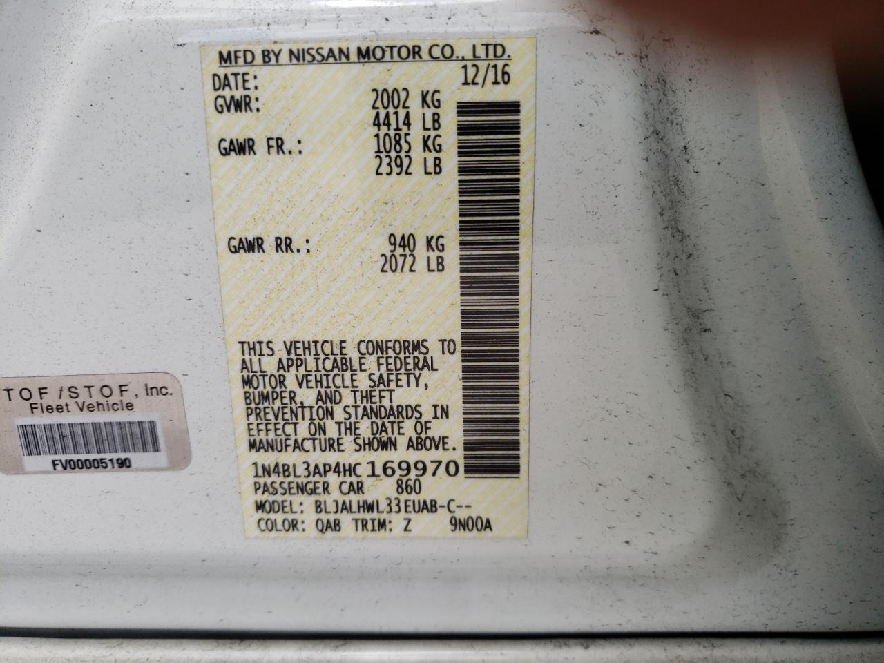 1N4BL3AP4HC169970 NISSAN ALTIMA 2017