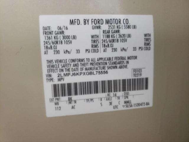 2016 LINCOLN MKX SELECT 2LMPJ6KPXGBL75556