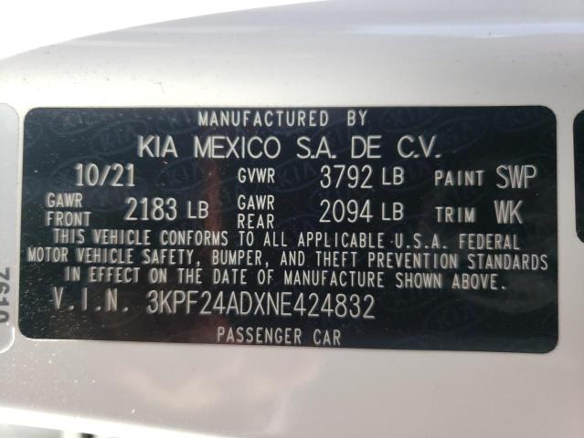 2022 KIA FORTE FE 3KPF24ADXNE424832