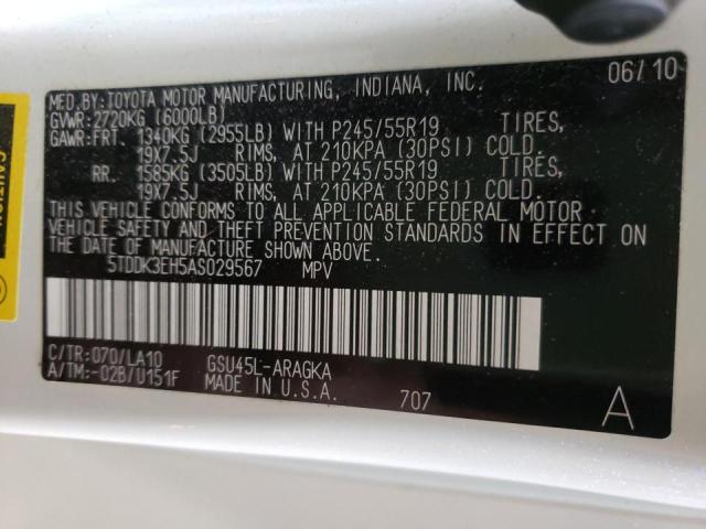 5TDDK3EH5AS029567 Toyota Highlander 2010. Фото: 9