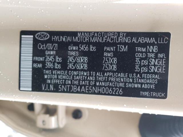 2022 HYUNDAI SANTA CRUZ 5NTJB4AE5NH006226