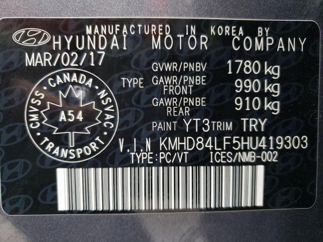 2017 HYUNDAI ELANTRA SE KMHD84LF5HU419303