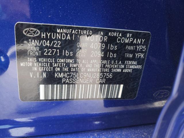 2022 HYUNDAI IONIQ SE KMHC75LC9NU285756