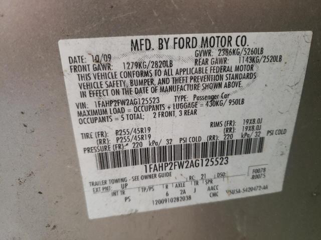 1FAHP2FW2AG125523 Ford Taurus Lim 2010. Фото: 9