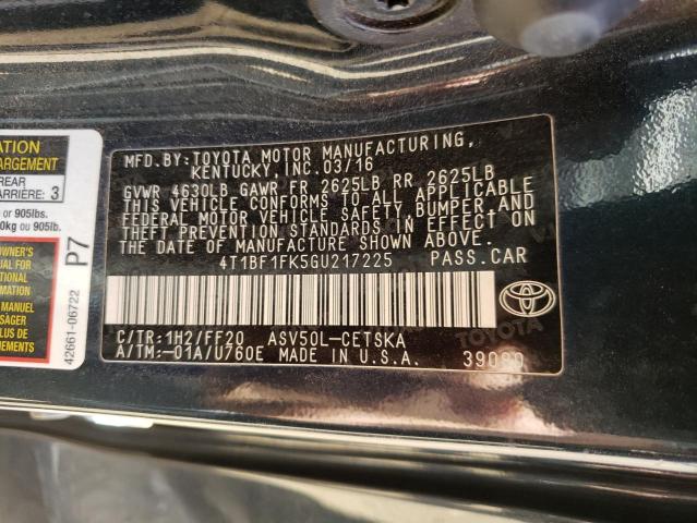 2016 TOYOTA CAMRY LE 4T1BF1FK5GU217225