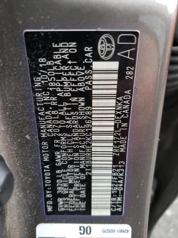 2019 TOYOTA COROLLA L 2T1BURHE2KC196789